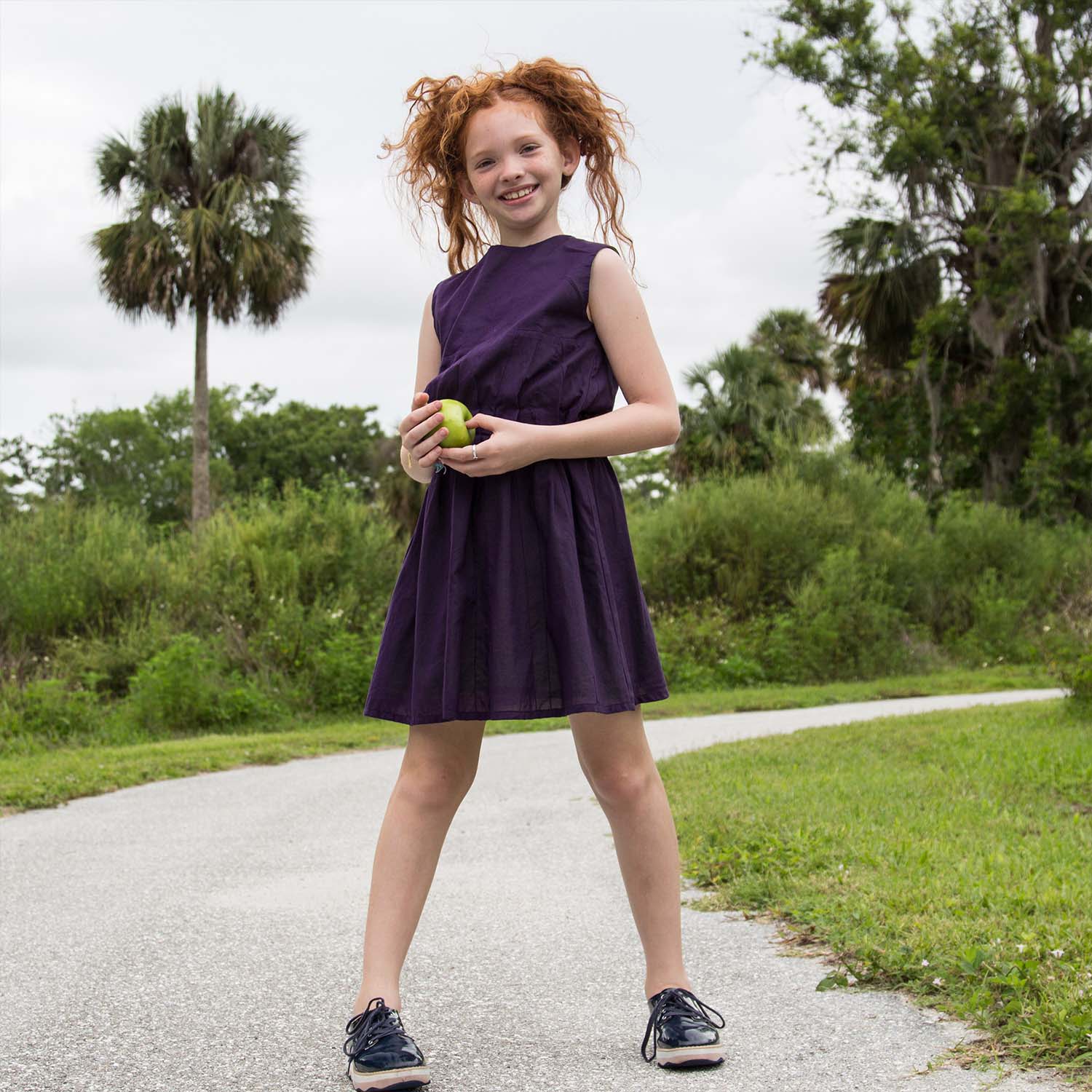 Purple Summer Dress with Pleats – view 2 – Infantium Victoria