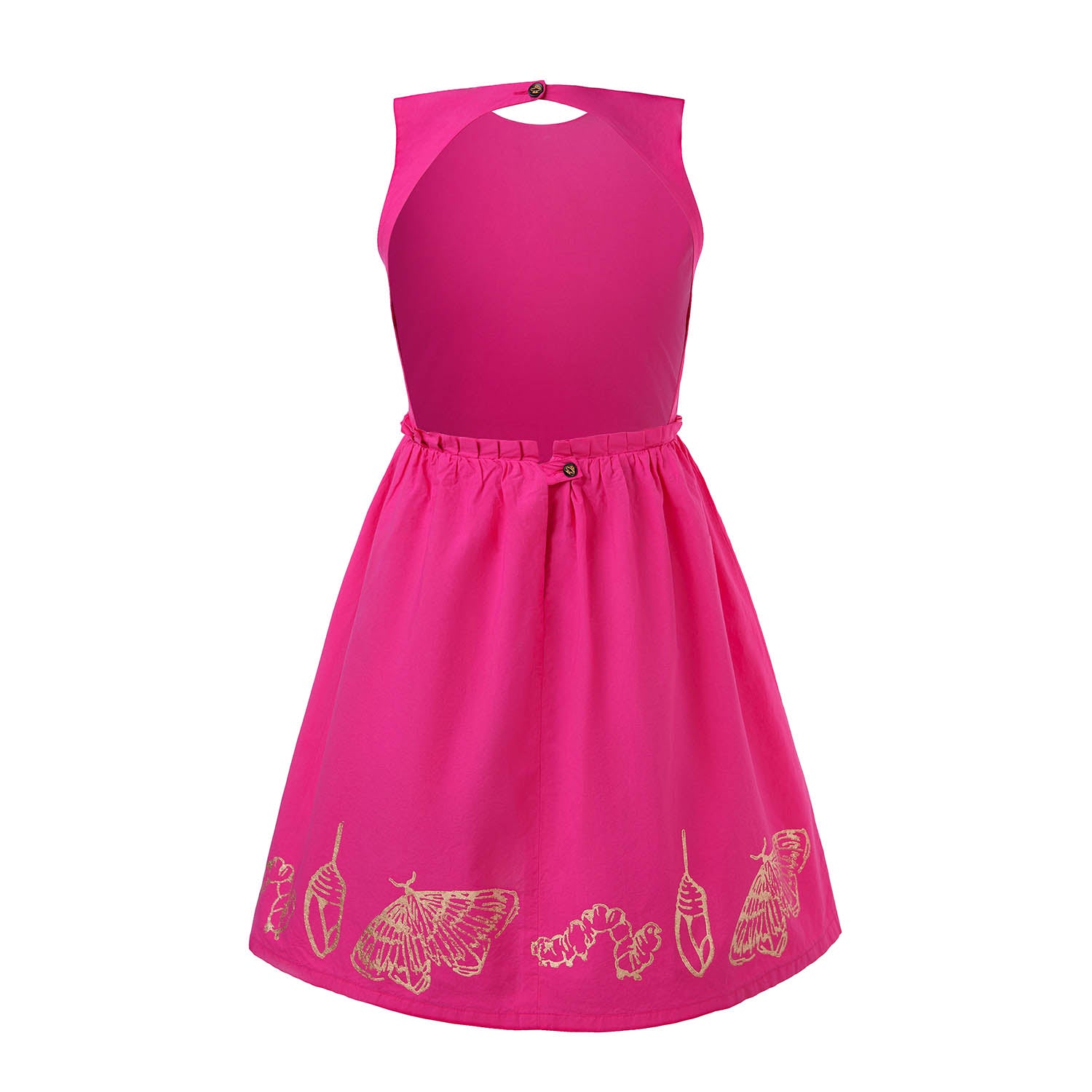 Pink Flower Girl Dress with Golden Hand Block Print – view 8 – Infantium Victoria