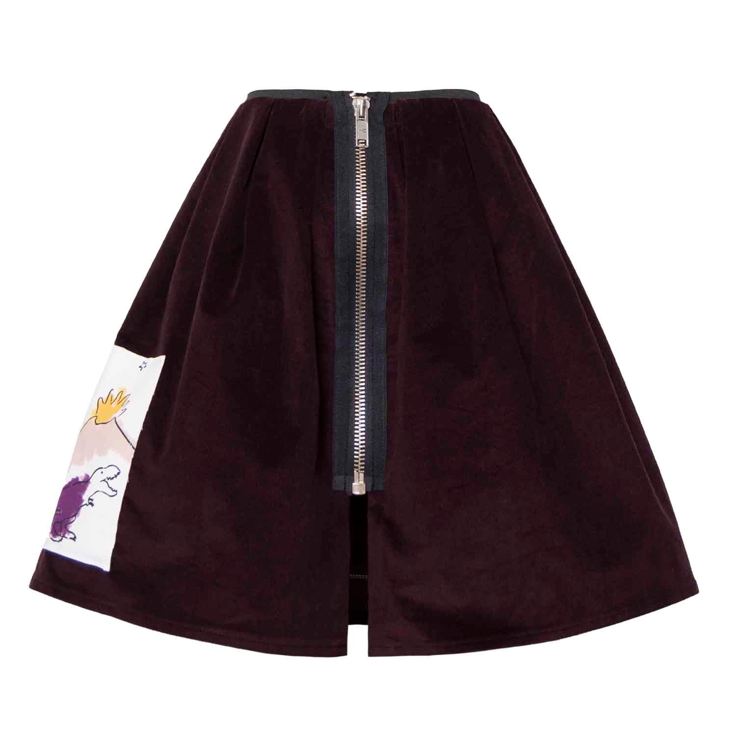 Velvet Skirt in Aubergine with Appliqué – view 4 – Infantium Victoria