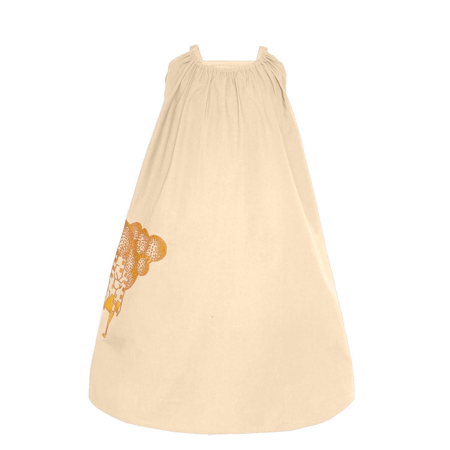 Beige Girls Boho Dress with Golden Castle Embroidery – Infantium Victoria