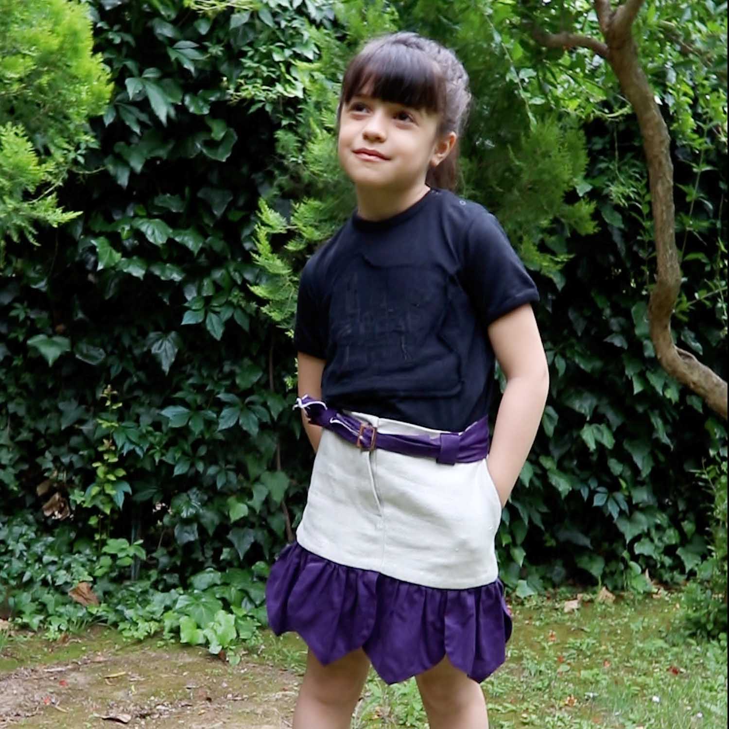 Girls Beige Mini Skirt with Purple Flower Petals – view 2 – Infantium Victoria