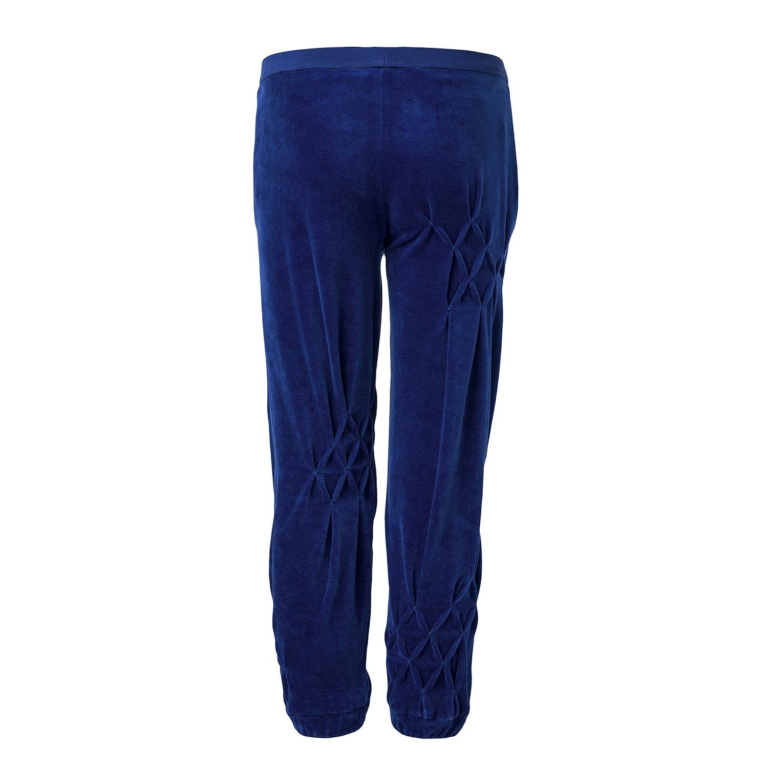 Kids Blue Velvet Track Pants with Hand Smock – view 3 – Infantium Victoria