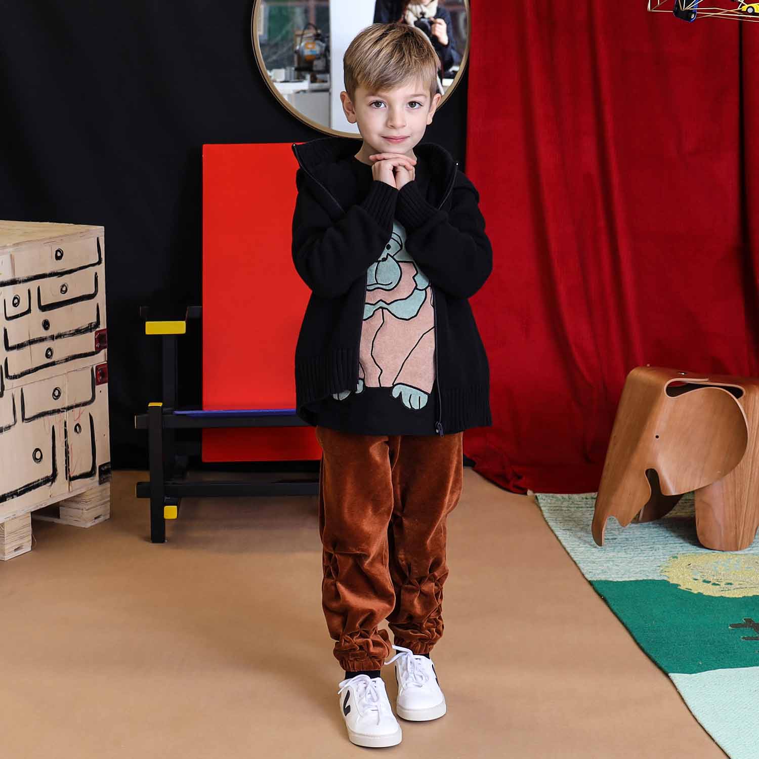 Kids Copper Velvet Track Pants with Hand Smock – view 3 – Infantium Victoria
