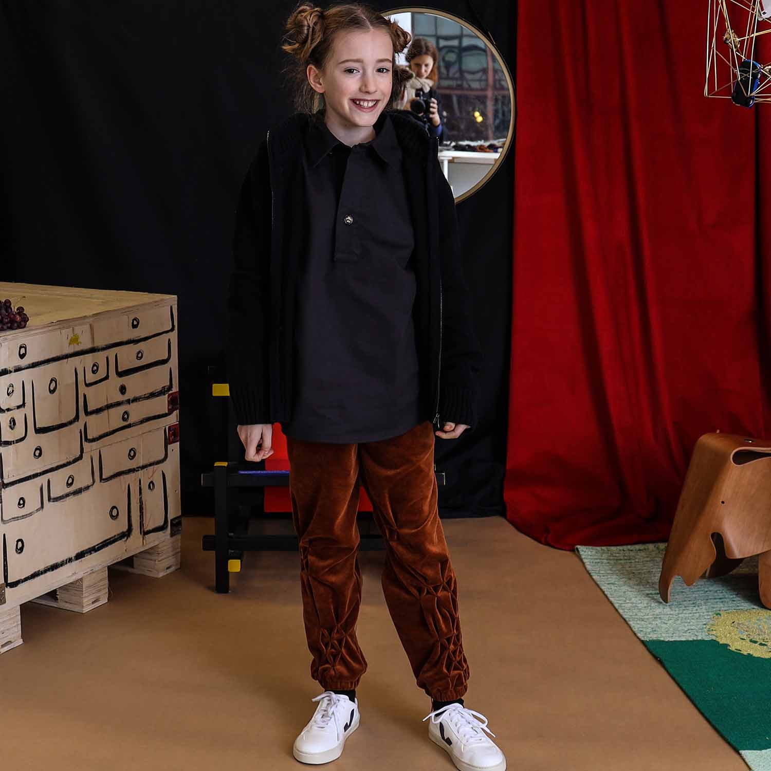 Kids Copper Velvet Track Pants with Hand Smock – view 5 – Infantium Victoria
