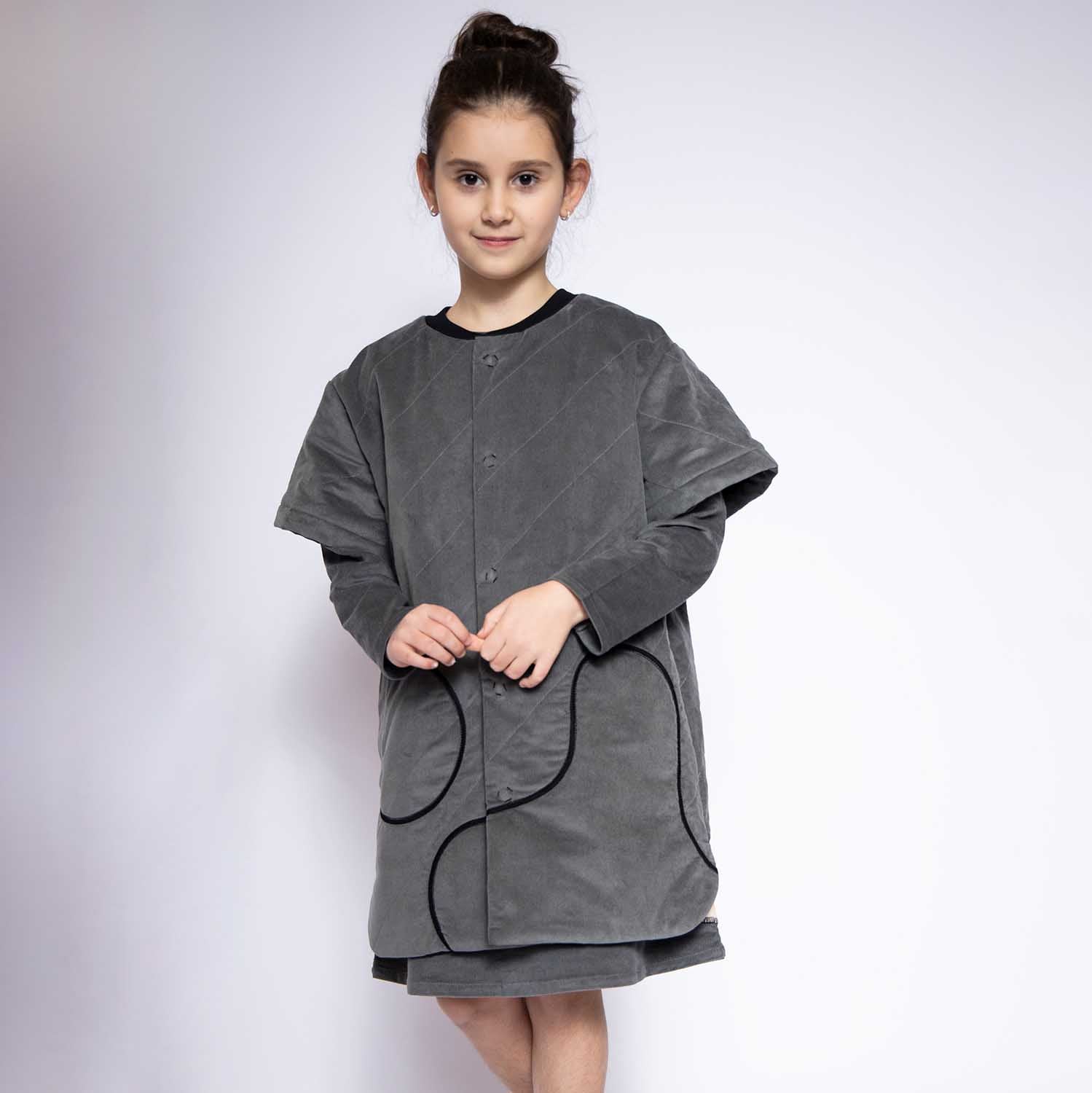 Grey Velvet Jacket with Short Sleeves – view 2 – Infantium Victoria
