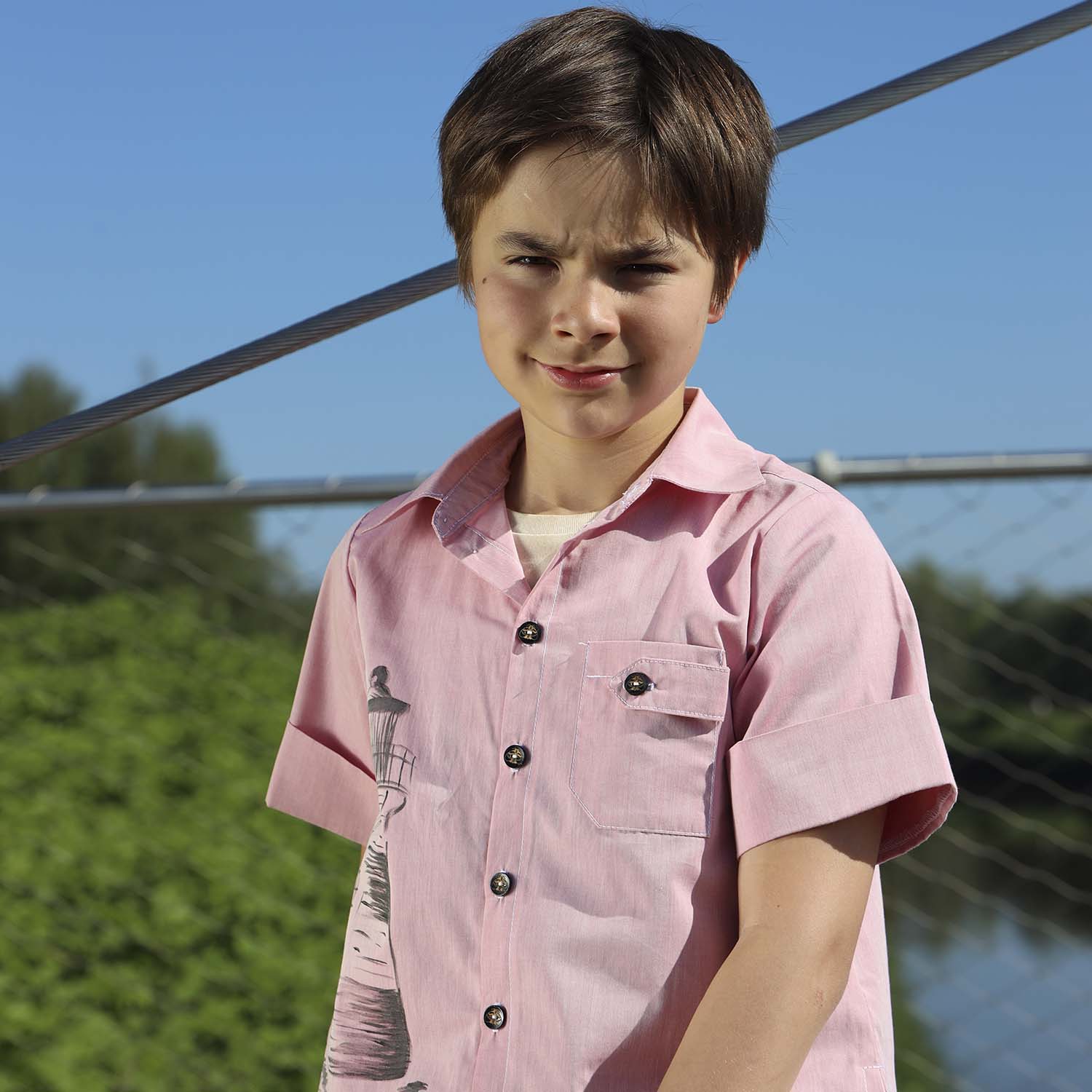 Hand-Painted Pink Dress Shirt Limited Edition, GOTS – view 2 – Infantium Victoria