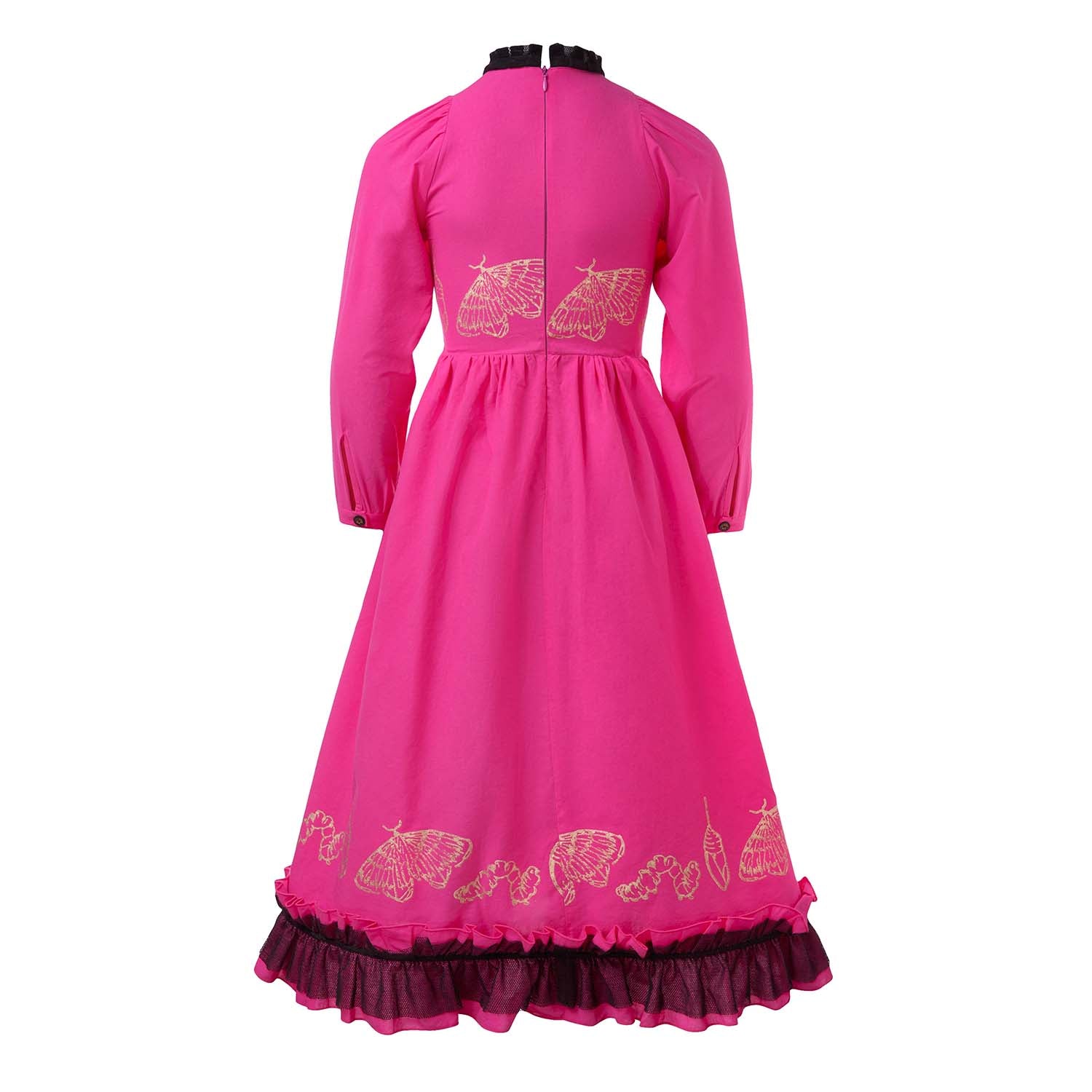 Girls Ball Gown in Pink with Golden Hand Block Print – view 6 – Infantium Victoria