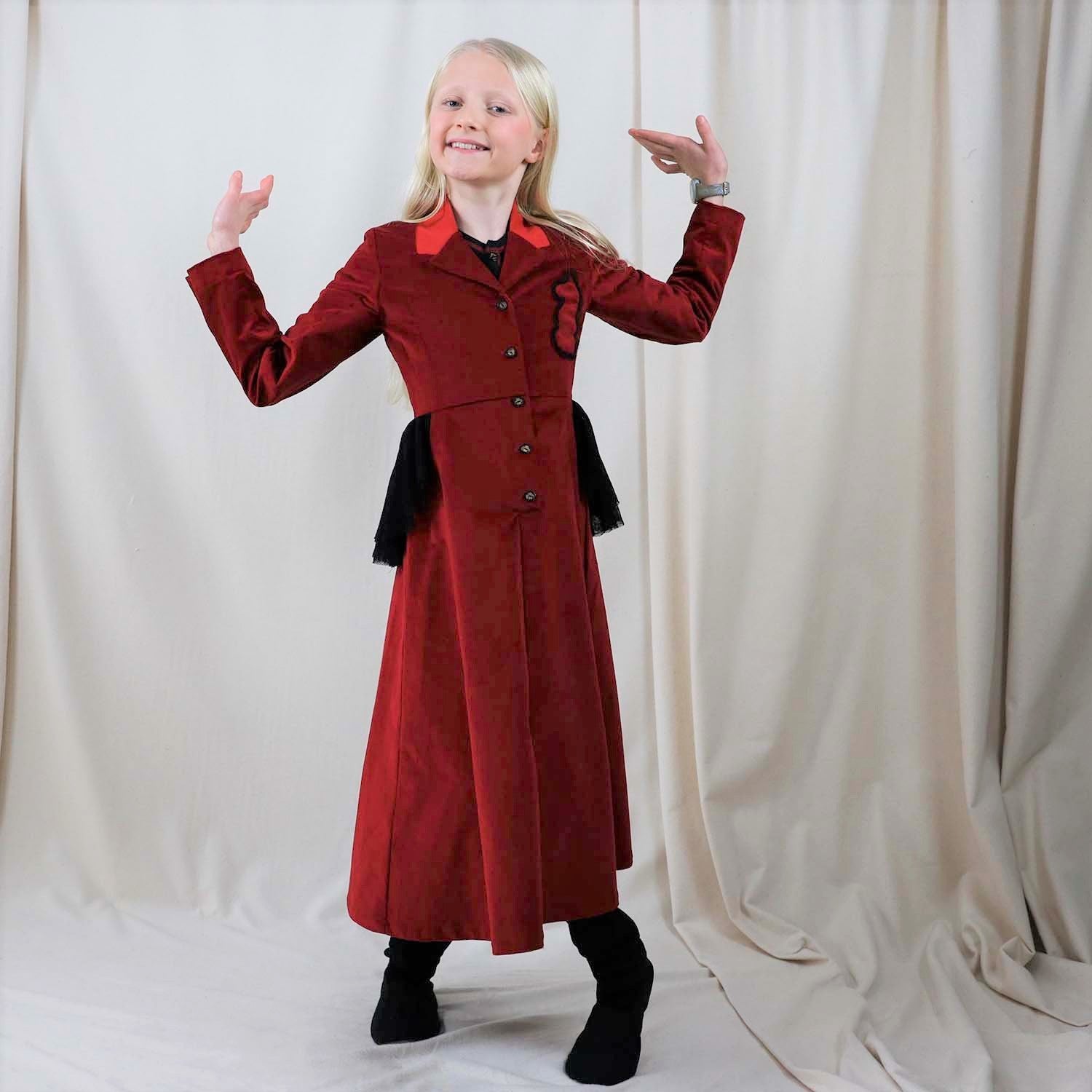 Red Velvet Bustle Dress – view 2 – Infantium Victoria