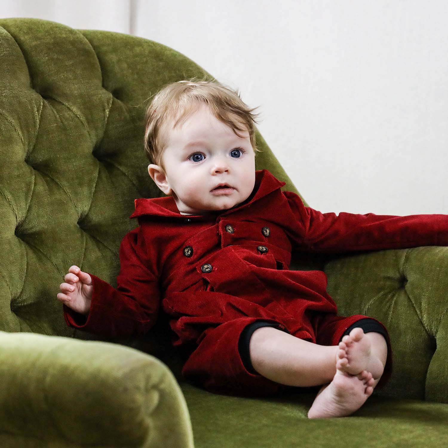 Red Corduroy Baby Romper – view 2 – Infantium Victoria