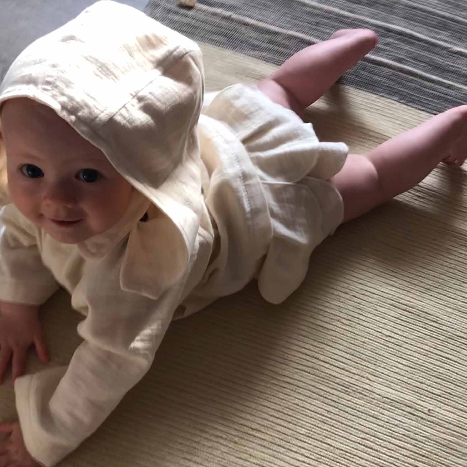 White Baby Jacket with Hood – view 2 – Infantium Victoria