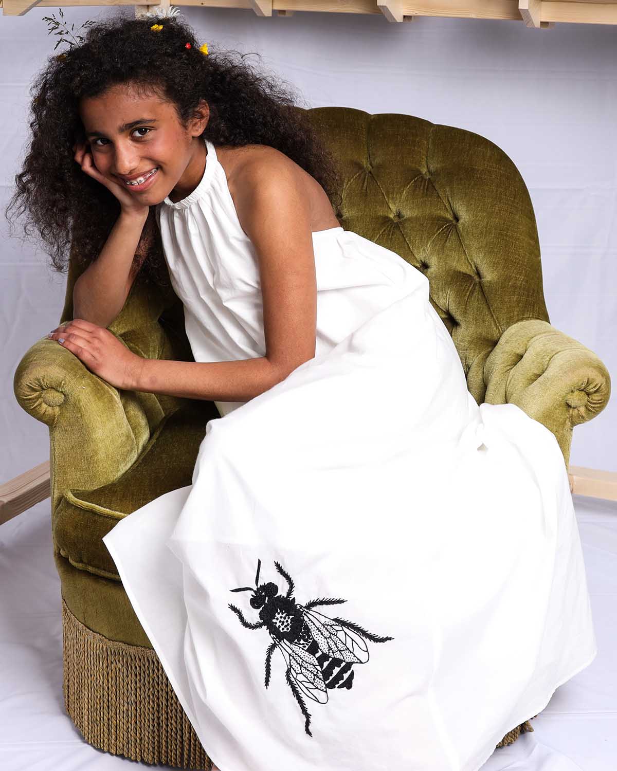 Girls' Boho Beach Dress in White Cotton – view 2 – Infantium Victoria
