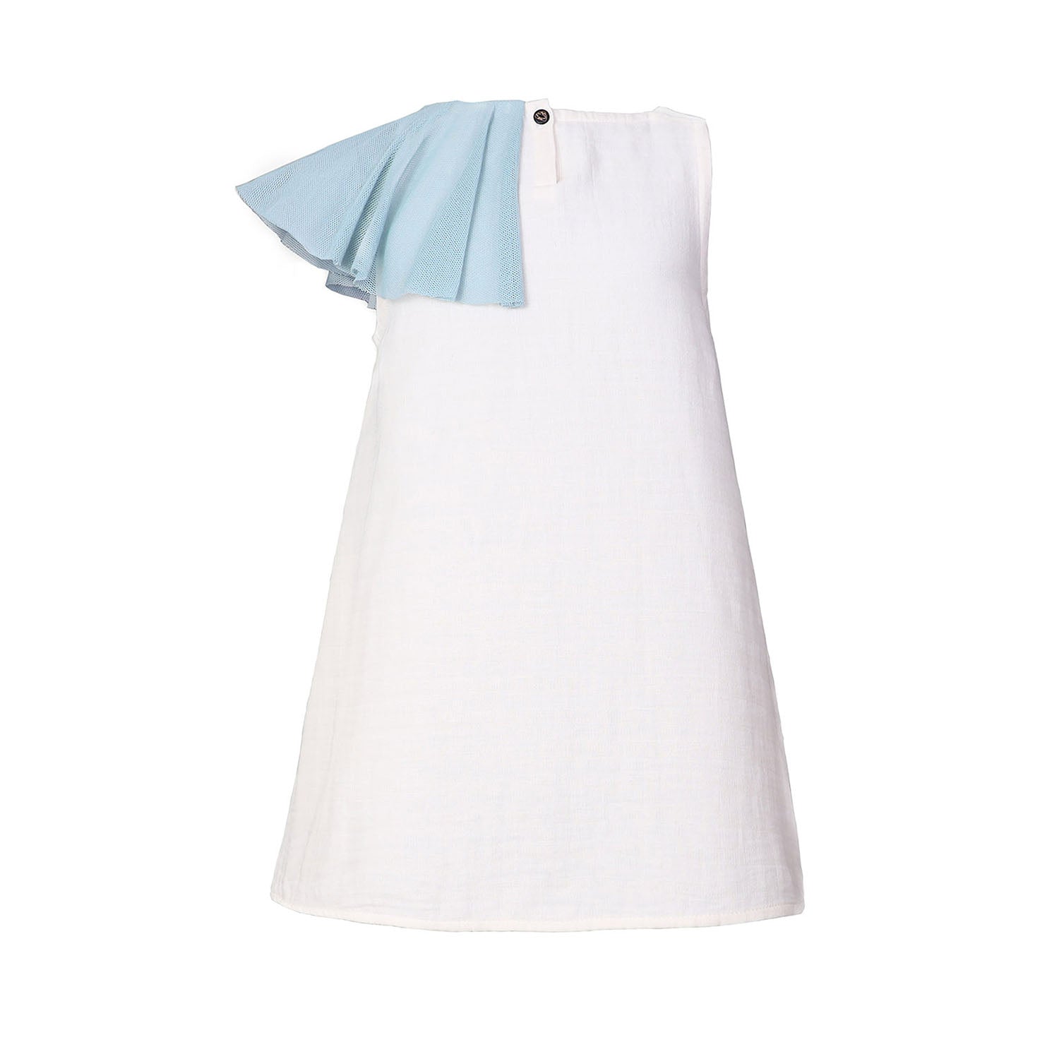 White Dress with Asymetric Shoulder for Girls – view 3 – Infantium Victoria