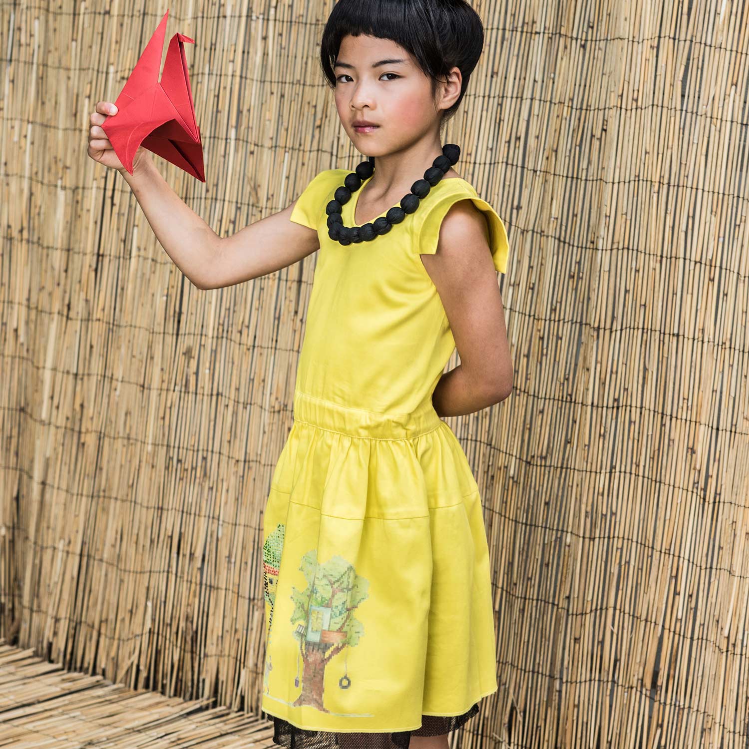 Yellow Embroidered Dress for Girls – view 2 – Infantium Victoria