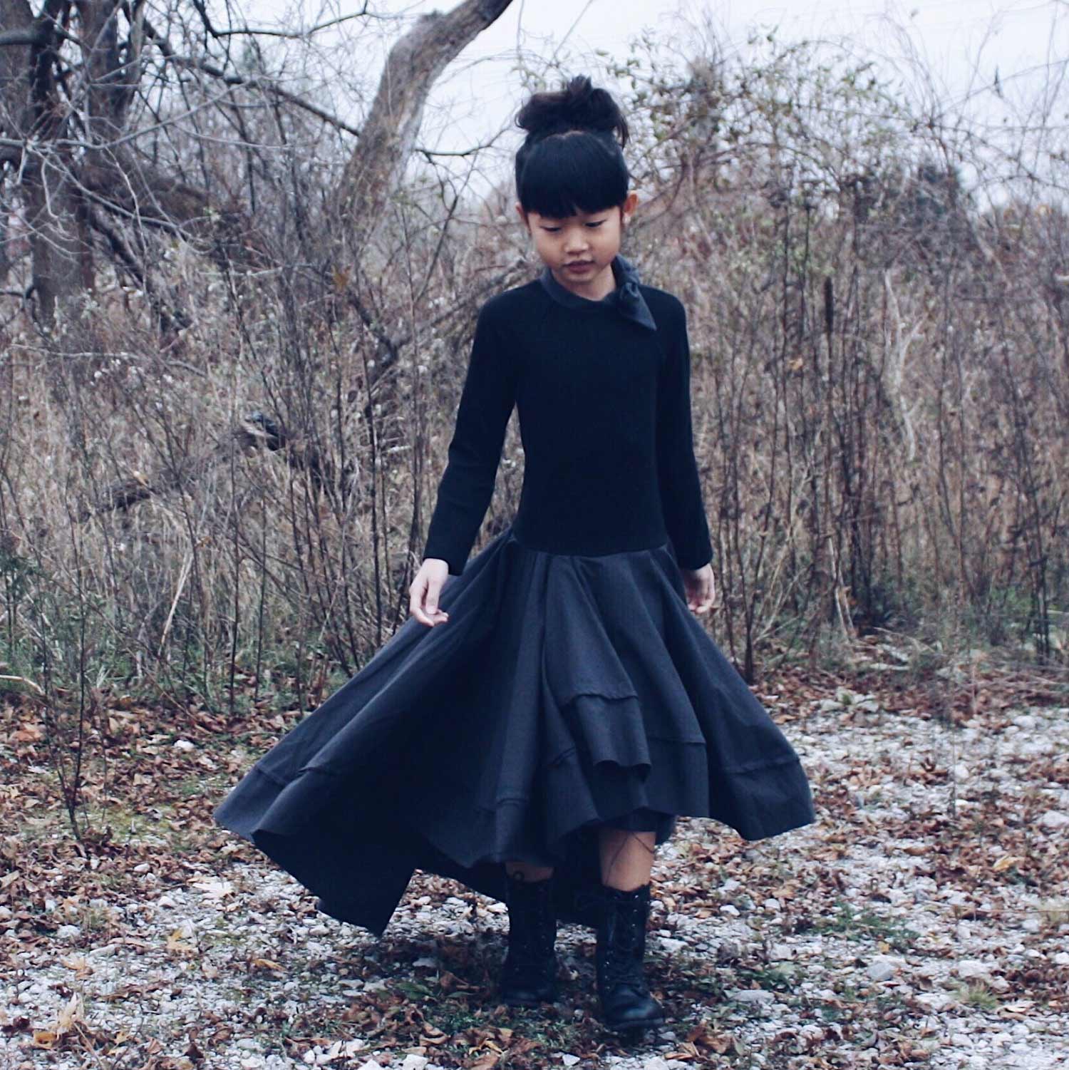 Black Dress with Trail – view 2 – Infantium Victoria